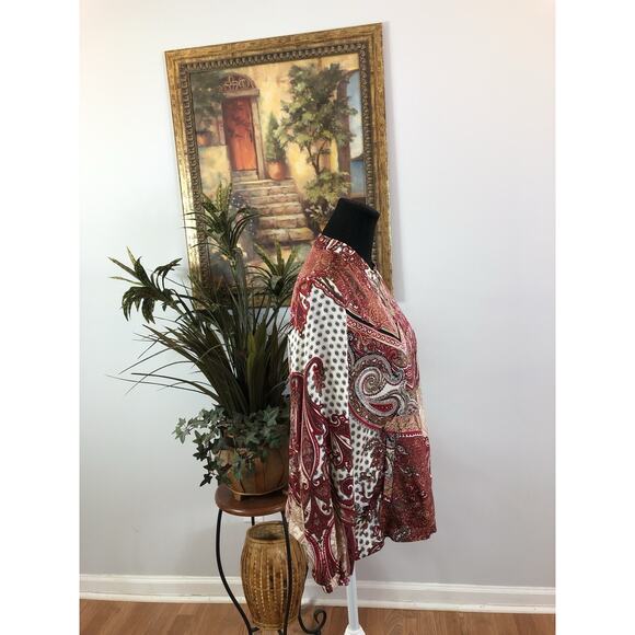 Chico’s Women Sz 1 Printed Bumper Jacket Size Full Zipper Front Boho High Neck - Picture 2 of 9